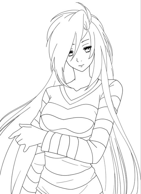 a drawing of a woman with long hair and a striped shirt, simple lineart, thick black lineart, clean anime outlines, thick lineart, clean lineart, thick line art, line art!!, bold lineart, simple line art, perfect lineart, lineart, intense line art, anime g...