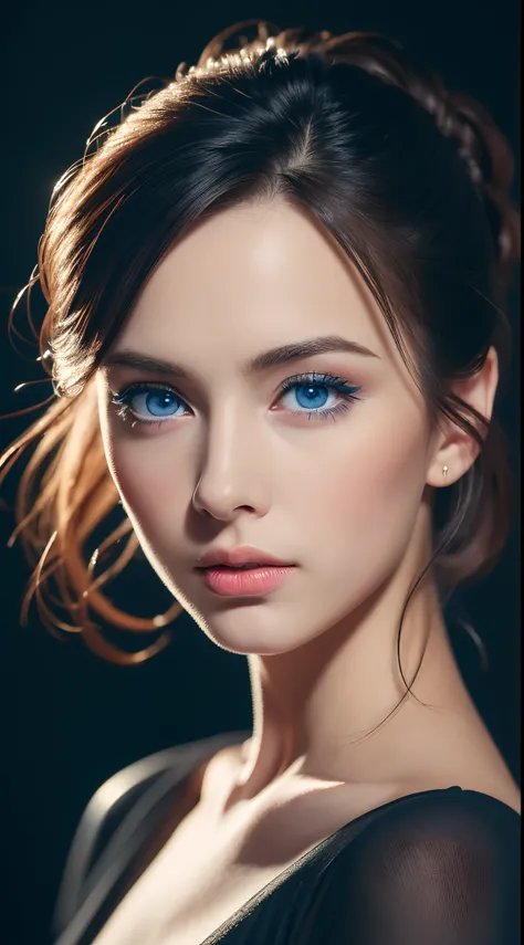 (Best quality,4K,8K,A high resolution,Masterpiece:1.2),Ultra-detailed,(Realistic,Photorealistic,photo-realistic:1.37),beautiful detailed blue eyes,Long black hair in a high bun,Detailed red veil,Portrait,Sharp focus,professional,Vivid colors,Dark backgroun...