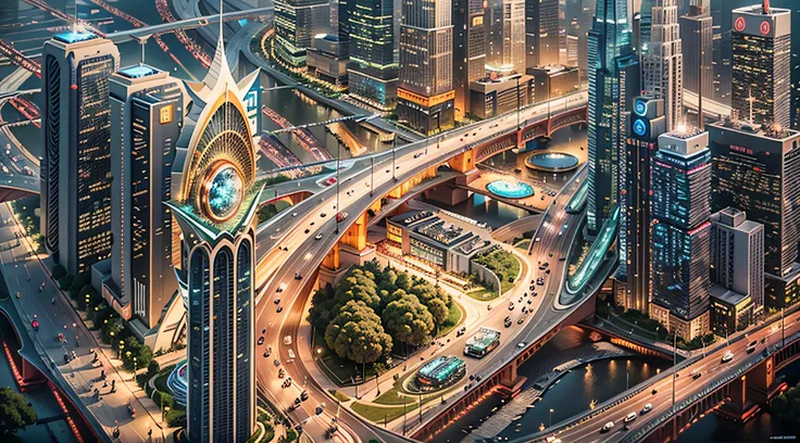 Enter a fascinating vision of the future through captivating futuristic images of the city of Shanghai. The towering giant skyscraper is decorated with gold ornaments and a smooth glass curtain wall，pierce the sky, The vibrant lights of the city that never...