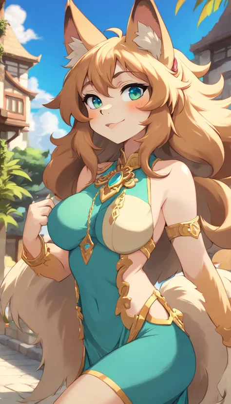 [NSFW:1.9](Furry art, Uploaded on e621:1.4),(fluffy anthro furry:1.6),((Young:1.6)),(Short stature)(Furry girl:1.7),furry gril,Canine nose,Fluffy hair，Voluptious body,Tropical beaches，Dead reservoir water dress，Close-up of half-length shot，(Medium-sized br...