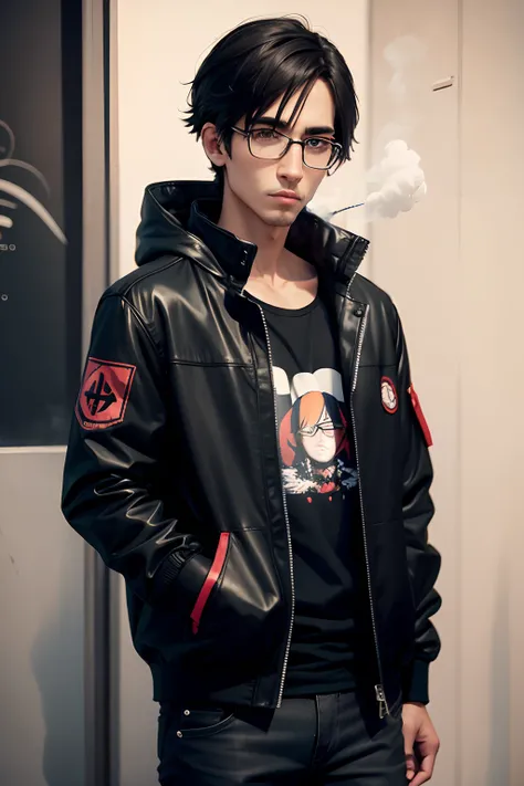 milhouse anime style black jacket badass smoking