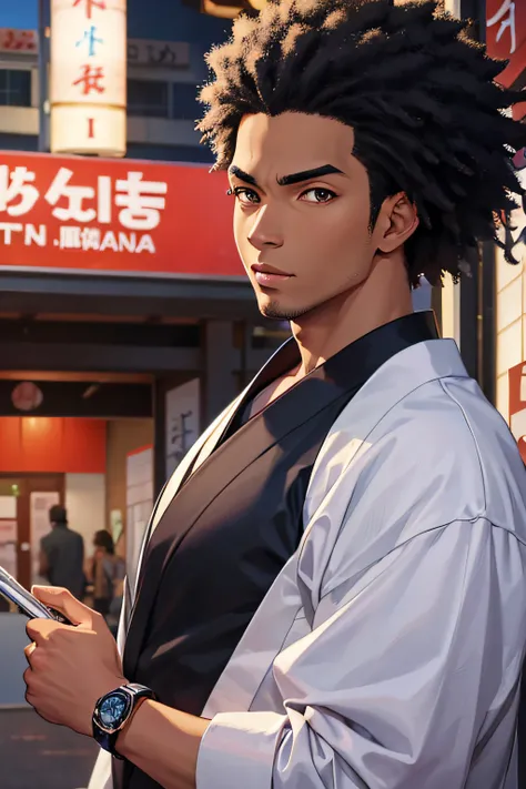 Black Man, Japanese anime style by Tomer Hanuk