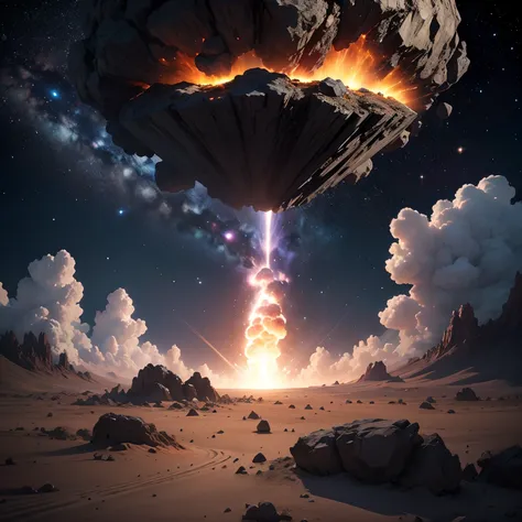 Its high resolution 8k asteroid coming down from space to collide into the earth making huge explosion