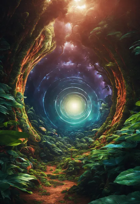 a wormhole leading to another, alien world with an alien jungle