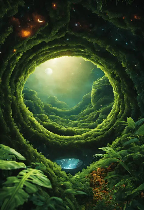 a wormhole leading to another, alien world with an alien jungle