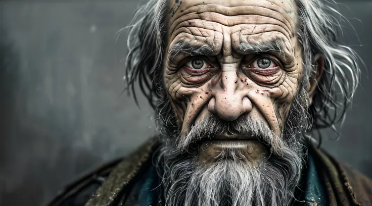 A portrait of poor russian 1800 old worker in rags, ((overwhelming fatigue )), wrinkles of age, concept art, oil pastel painting , moody gray colors , gritty, messy stylestyle of Alexey Savrasov, Ivan Shishkin, Ilya Repin, (cel shaded:1.2), 2d, (oil painti...