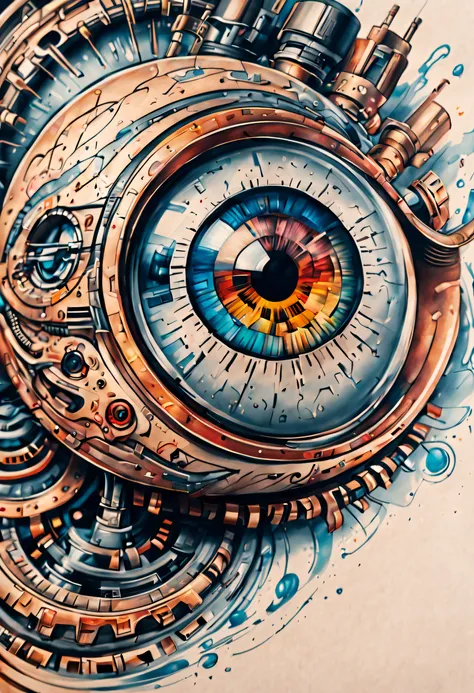 detailed tattoo sketch of a high tech eyeball