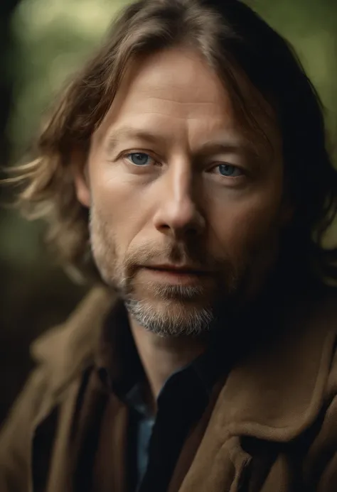 thom yorke,oil painting,low saturation,best quality,ultra-detailed,realistic,portrait,subtle colors,soft lighting,singer,artist,expressive eyes,freckles,aged appearance,tangled hair,creative expression,emotional depth,extraordinary talent,unique personalit...