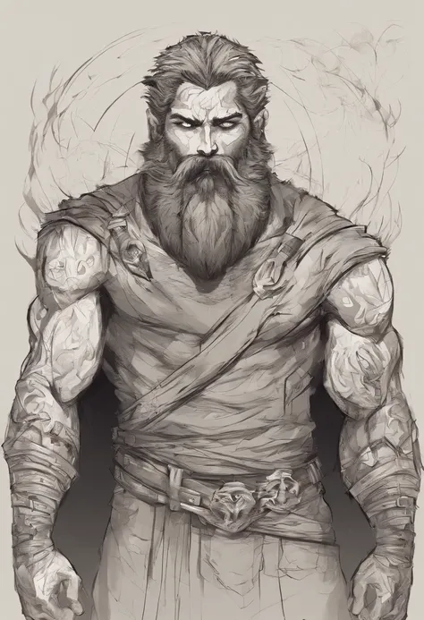 Bearded and muscular man with three eyes, inspirado em personagens gregos