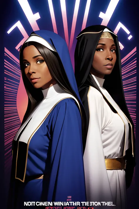 a poster for a Connecticut based theater company producing their rendition of Sister Act as a musical comedy. Combine elements of Sister Act & Sister Act 2 into the design.