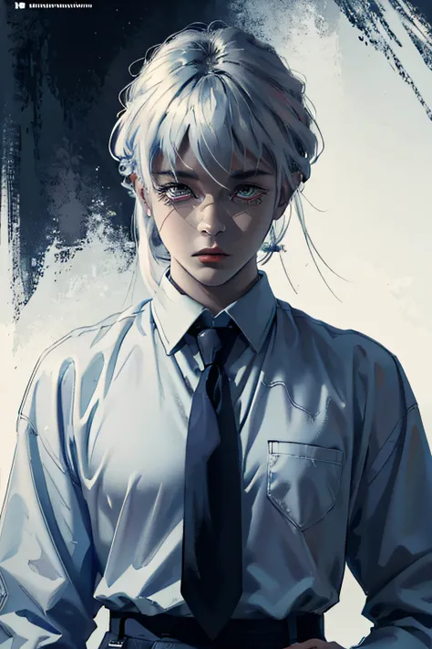 (masterpiece, best quality), 1boy, beautiful face, collared shirt, white shirt, necktie, character design, no watermark, --niji ...