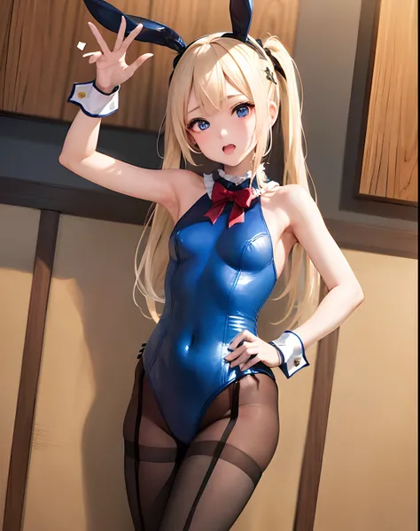 ​masterpiece、hiquality、1girl in、独奏、Marie Rose、cowboy  shot、embarassed expression、casino、((bunnygirl))、((Leotard))、((pantyhose))、Put one hand on your hip、(White cuffs)、