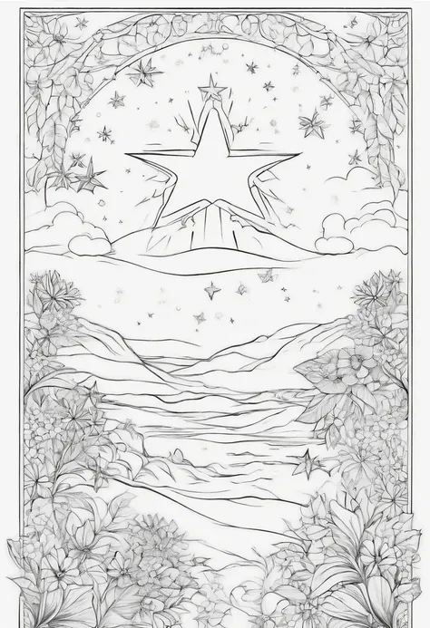 a bright star in the sky with other smaller stars for coloring book. Medium lines and white background, livro de colorir infantil, preto e branco para livro de colorir