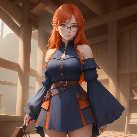 8k, masterpiece, best quality, realistic, higly detailed, cowboy shot, 1girl, solo, itsuki, serious looking girl, medium-length hair, expressive ahoge, reddish-orange hair, a pair of star-shaped hairpins near both of her eyes, dark blue eyes, average heigh...