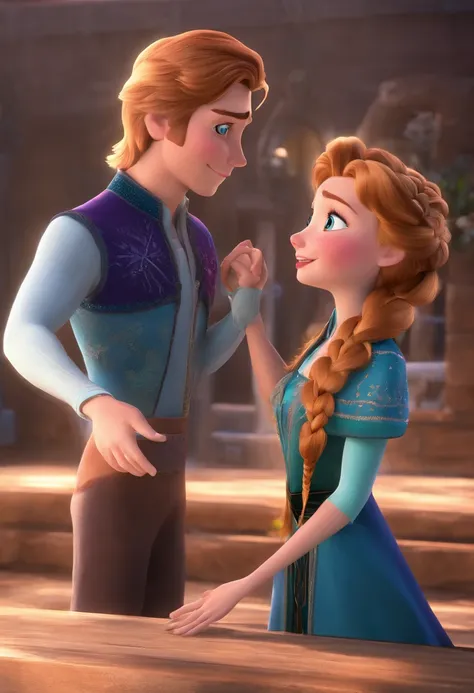 Elsa and Hans from the Disney movie frozen in love make Hans have ginger hair Hans is a prince and give Elsa only one braid