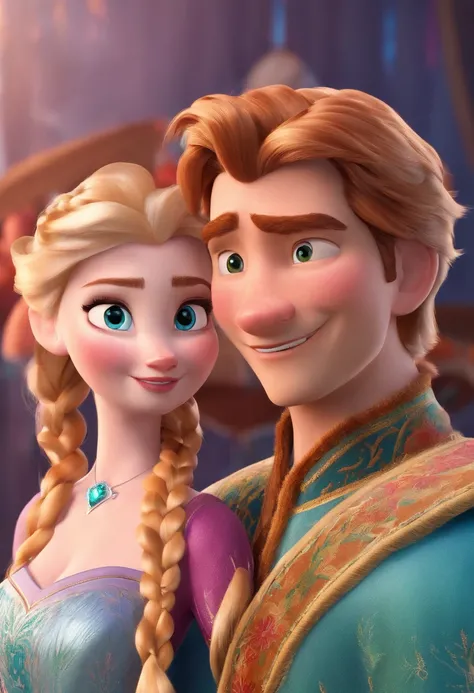 Elsa and Hans from the Disney movie frozen in love make Hans have ginger hair Hans is a prince and give Elsa only one braid