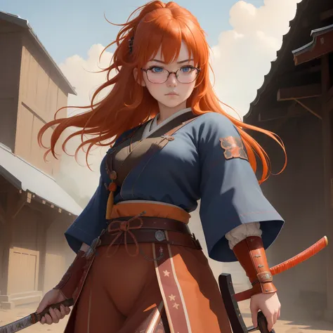 8k, masterpiece, best quality, realistic, higly detailed, cowboy shot, 1girl, solo, itsuki, serious looking girl, medium-length hair, expressive ahoge, reddish-orange hair, a pair of star-shaped hairpins near both of her eyes, dark blue eyes, average heigh...