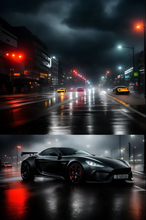 (best quality, highres:1.2), ultra-detailed, realistic:1.37, dynamic perspective, vibrant colors, rainy cinematic scenery, sleek design, intense motion, water reflections, mesmerizing sensation, high-speed rush, urban night atmosphere, stylish presence, po...