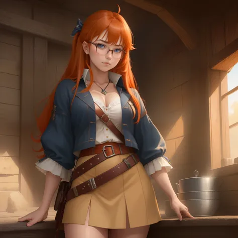 8k, masterpiece, best quality, realistic, higly detailed, cowboy shot, 1girl, solo, itsuki, serious looking girl, medium-length hair, expressive ahoge, reddish-orange hair, a pair of star-shaped hairpins near both of her eyes, dark blue eyes, average heigh...