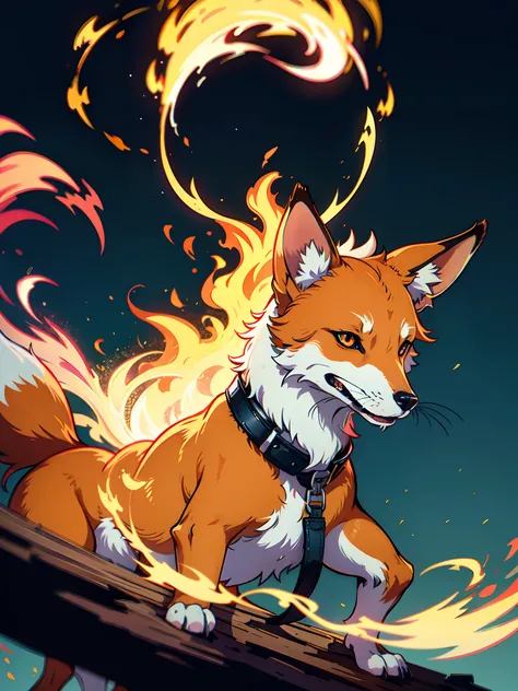 fox dog child on fire