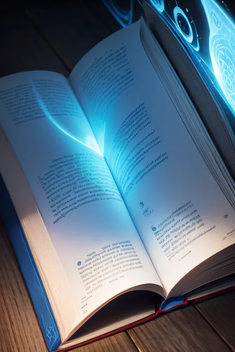 An open book of ancient stories and from within it comes out an enveloping blue light