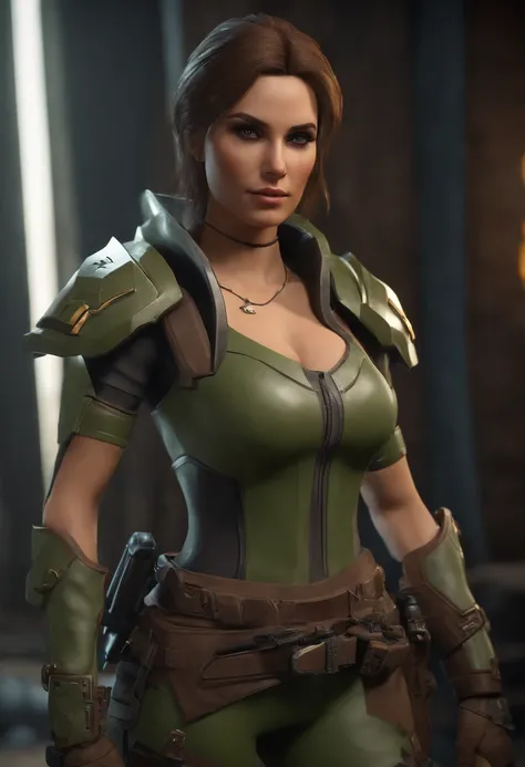 best quality, master part, eye reflection, best quality, master part, Reflection of the Eye of Mercy, soio, corpo perfeito escultural, louro,Overwatch Penteado estilo mercy, olhos verdes, two arms, Roupa decote estilo Tomb Raider, Utility Belt, soio, Sala ...