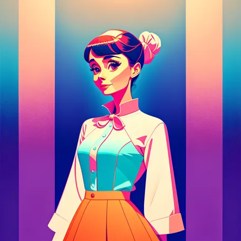 Audrey Hepburn sorrindo de corpo inteiro, standing on her feet, in a dynamic pose wearing a trendy outfit, desenhada pela Gucci::3, Tumblr, inspirada no estilo Yanjun Cheng, Arte Digital, meme lofi garota internet, Trend in Dezeen, catalog photo, 3 d rende...