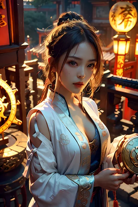 best quality,masterpiece,ultra high res,(photorealistic:1.4),xiuxian,weapon,detailed face,
1girl,solo,weapon,cleavage,(magic cir...