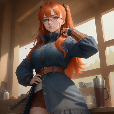 8k, masterpiece, best quality, realistic, higly detailed, cowboy shot, 1girl, solo, itsuki, serious looking girl, medium-length hair, expressive ahoge, reddish-orange hair, a pair of star-shaped hairpins near both of her eyes, dark blue eyes, average heigh...