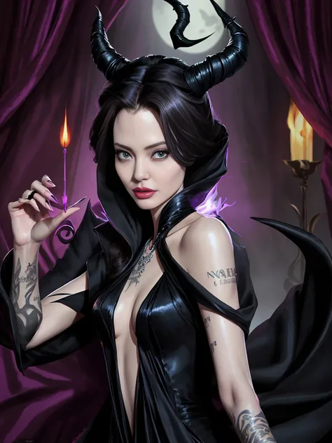 Angelina Jolie as Malevolent: Imagine Angelina Jolies striking presence as the iconic Disney villain Maleficent, reimaginado como um personagem animado. With its dark magic and commanding presence, Maleficent weaves her intricate schemes and confronts the ...