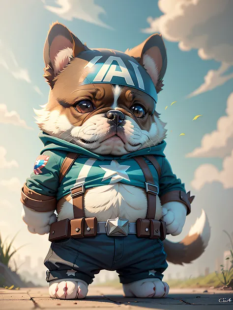 C4tt4stic,Cute Captain America Cartoon、a Dog（French Bulldog）