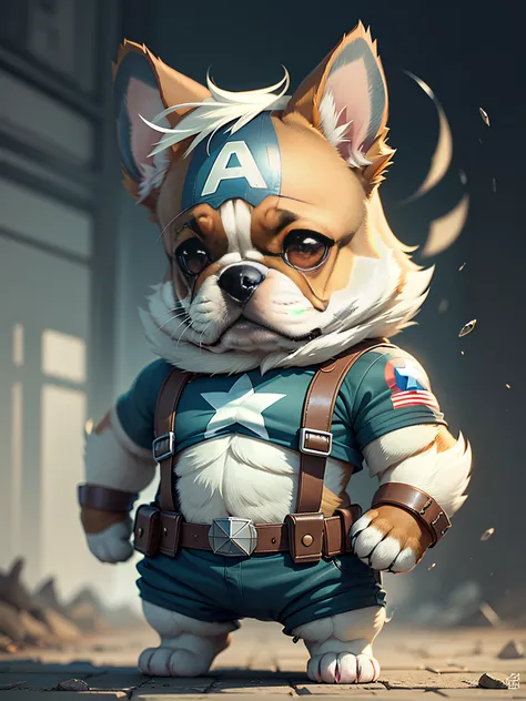 C4tt4stic,Cute Captain America Cartoon、a Dog（French Bulldog）