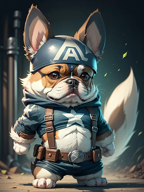 C4tt4stic,Cute Captain America Cartoon、a Dog（French Bulldog）