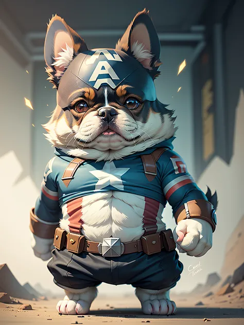 C4tt4stic,Cute Captain America Cartoon、a Dog（French Bulldog）