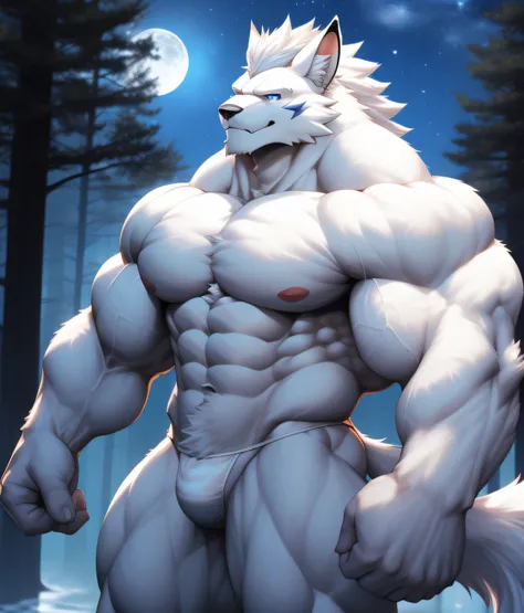 PRO competitive bodybuilder, nj5furry, (Albino Leomon, massive, huge, muscular, Gigachad), (((((WHITE THONG))))) (((((WHITE FUR, WHITE HAIR, WHITE MANE, WHITE SKIN))))) Albino Leomon, ((extremely realistic shadows, masterpiece, extremely detailed, photorea...