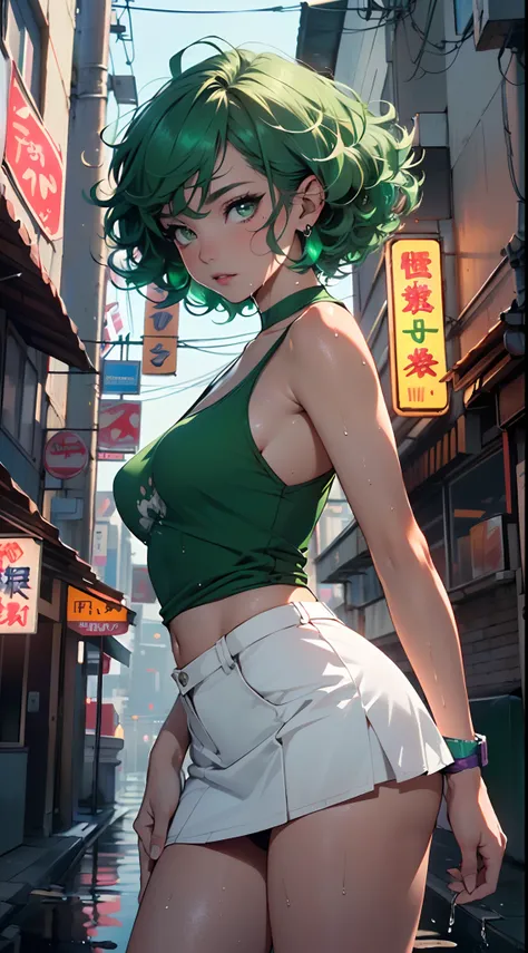 girl youtuber,(((1girl))),((extremely cute and beautiful green curly-haired girl)),

(short breasts:1.4),big butt,(((green curly hair:1.35,very curly hair,colored inner hair,ear breathing,short hair))),(((green_eyes:1.3))),intricate eyes,beautiful detailed...