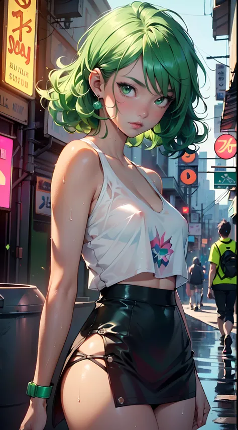 girl youtuber,(((1girl))),((extremely cute and beautiful green curly-haired girl)),

(short breasts:1.4),big butt,(((green curly hair:1.35,very curly hair,colored inner hair,ear breathing,short hair))),(((green_eyes:1.3))),intricate eyes,beautiful detailed...