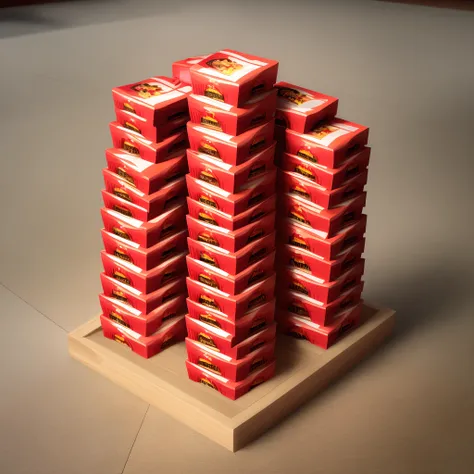 Pile of mcdonalds 20 piece mcnuggets boxes stacked in a pyramid on the floor