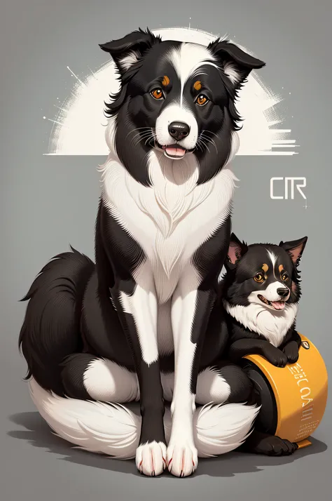 Logotipo com escrita de Border Collie, logotipo de arte de linha, fundo preto  e branco, caramelo brilhante, minimal and solid, solid vector —  Border Collie