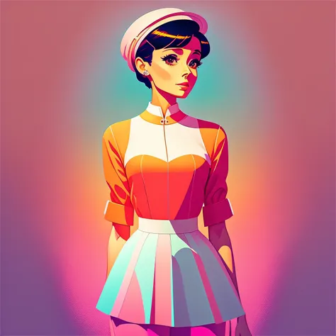 Audrey Hepburn de corpo inteiro, standing on her feet, in a dynamic pose wearing a trendy outfit, desenhada pela Gucci::3, Tumblr, inspirada no estilo Yanjun Cheng, Arte Digital, meme lofi garota internet, Trend in Dezeen, catalog photo, 3 d render bipe, R...