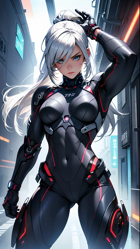 Beautiful cybernetic girl looking at camera in underwear detailed muscles realistic masterpieces dynamic poses --auto