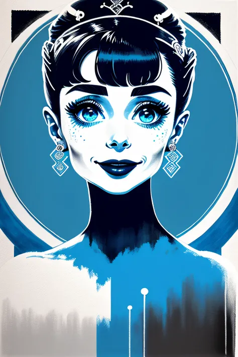 (obra-prima, 4k, ultra detalhado, foto delicada: 1.2), illustration,
(Audrey Hepburn  jovem e sorrindo:1.2),
(fundo simples, fundo preto1.4), (cor azul e vernelho)
(Art Deco:1.4), (Detalhado:1.4),
(minimalismo:1.4),
(limpo:1.4),
(vetorial:1.4),
CCDDA Artst...