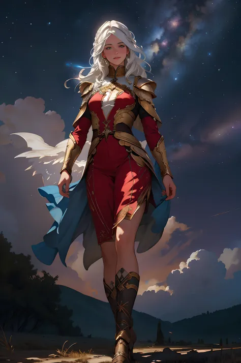 angel white hair and beard, in the sky with clouds, long clothes, style Livia Prima and Magali Villeneuve, fantasy, masterpiece, best quality, high resolution, realistic, perfect work