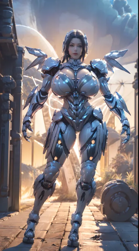 HUGE FAKE BOOBS, (BEAUTIFUL FACE, (WHITE:1.2, RGB:1.2), (CROP TOP MECHA ARMORED GEAR), (((A PAIR OF HUGE MECHANICAL WINGS SPREAD OUT))), FUTURISTIC DRAGON MECHA SUIT, (CLEAVAGE), (SKINTIGHT YOGA PANTS), (PERFECT BODY:1.2), (FULL BODY VIEW), FRONT, (STANDIN...