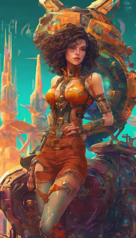 a beautiful girl with a big ass, slender and small face, very bright and shiny skin, hard breasts, voluminous thighs, looking at the viewer, dark and moody quality,
dieselpunk concept, long hair, flying hair, short diesel punk style clothes, navel, short s...