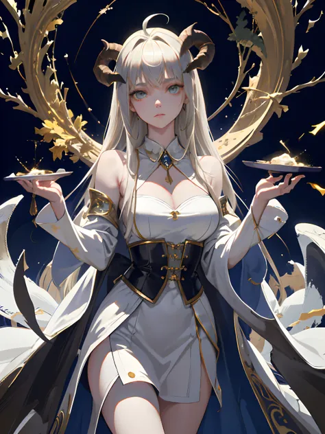 ((masterpiece, best quality)), (1girl), (solo), (female focus), (ahoge, ash blonde hair, long hair), green eyes, arms behind back, bat wings on the waist, sheep horns, sad eyes, cold facial expression, cold look, dark long tight clothes, pale skin, colour ...