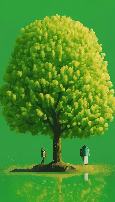 Golden Week resorts，green color，The tree，a person，Flat style illustration