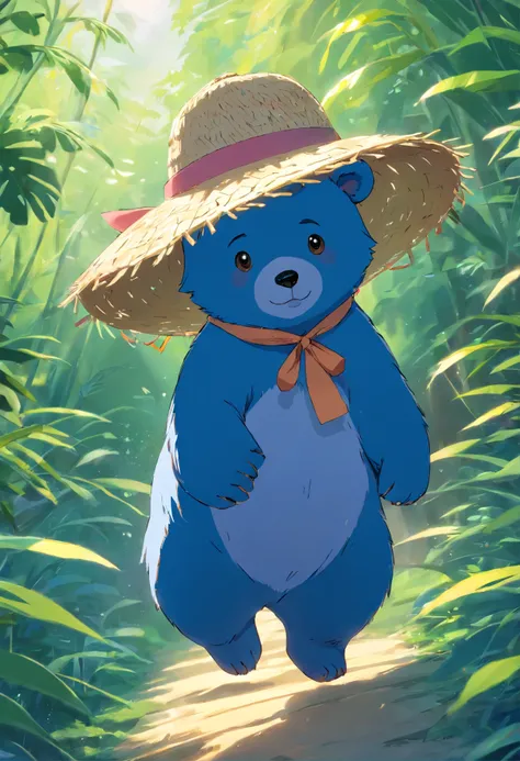 Blue bear with anime style straw hat