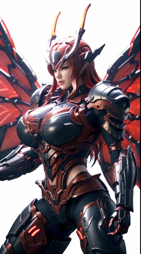 (dragon head), huge fake boobs, (beautiful face), (red:1.2, black:0.8, mecha armored gear), (((a pair of huge mechanical wings s...