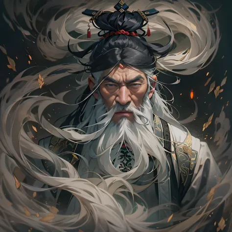 An old man,70 years old，Long white beard，Flowy glossy black mid-hair，Taoist，shadowboxing，yin yang，Exudes a powerful aura. Showcase his unparalleled prowess. The whole square was trembling, I really appreciate the great power that Li Gu has shown. , 32K, Be...